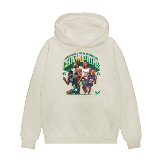 USF - NCAA Men's Track & Field : 2025 Champions 4x400 Men's Relay Team Collage Premium Hooded Sweatshirt-0