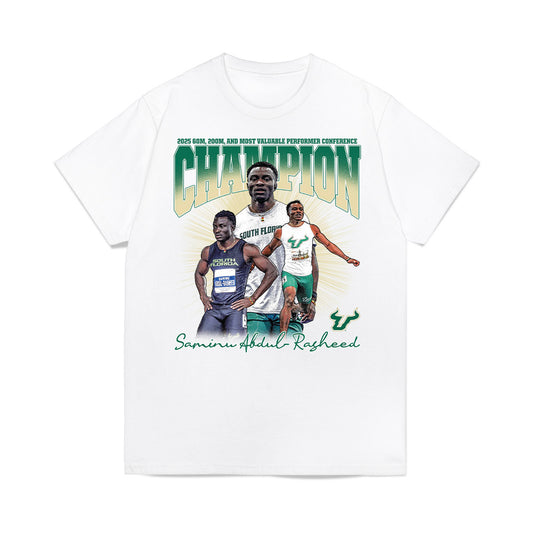 USF - NCAA Men's Track & Field : Saminu Abdul-Rasheed - 2025 Champion 60M, 200M, and Most Valuable Performer Collage Premium T-Shirt-0