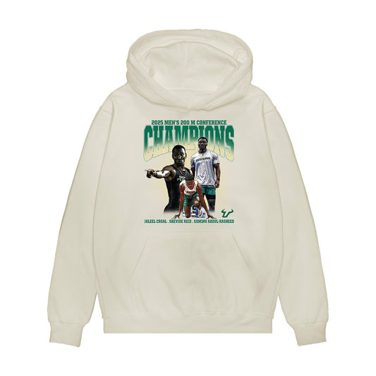 USF - NCAA Men's Track & Field : 2025 Champions 200 M Team Collage Premium Hooded Sweatshirt-0