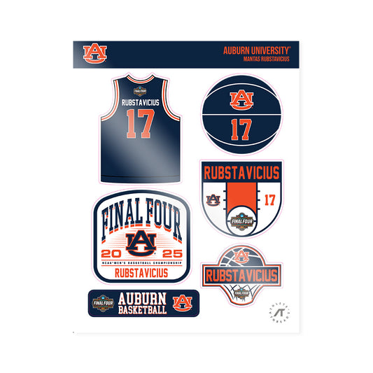 Auburn - NCAA Men's Basketball : Mantas Rubstavicius - NCAA® March Madness® Final 4 Sticker Sheet-0