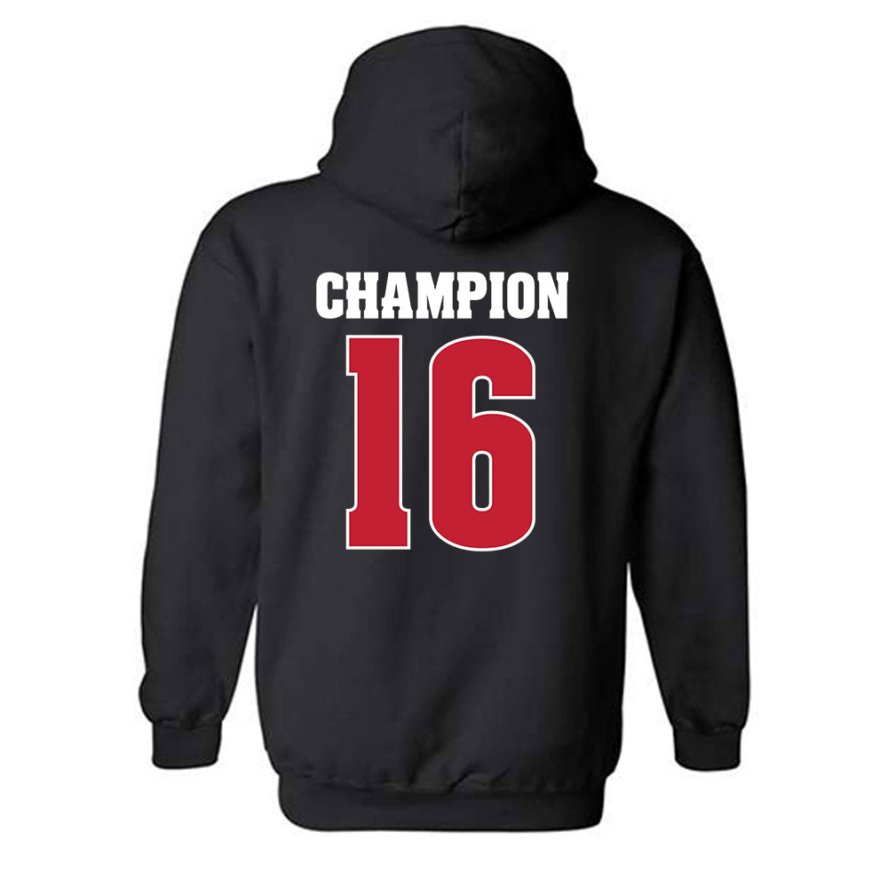 Wisconsin - NCAA Women's Volleyball : Decelise Champion - Classic Shersey Hooded Sweatshirt-1