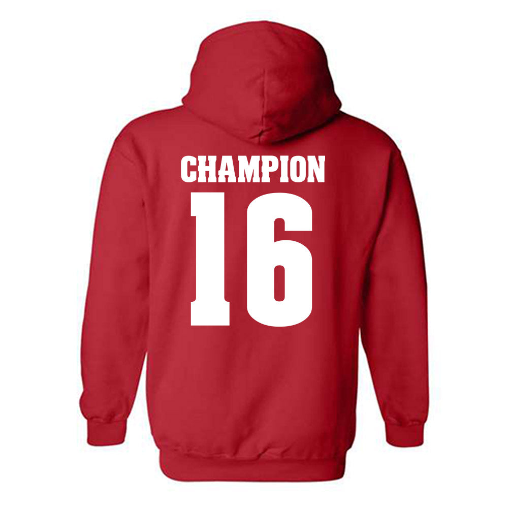Wisconsin - NCAA Women's Volleyball : Decelise Champion - Classic Shersey Hooded Sweatshirt-1