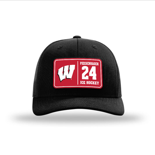 Wisconsin - NCAA Women's Ice Hockey : Charlotte Pieckenhagen - Suede Patch Snapback Trucker Hat-0