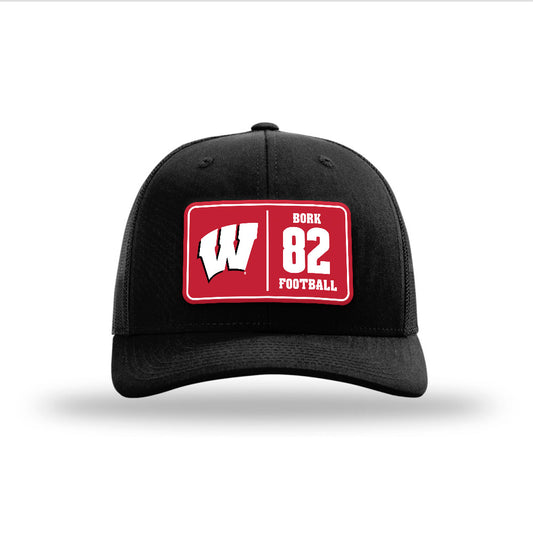 Wisconsin - NCAA Football : Emmett Bork - Suede Patch Snapback Trucker Hat-0