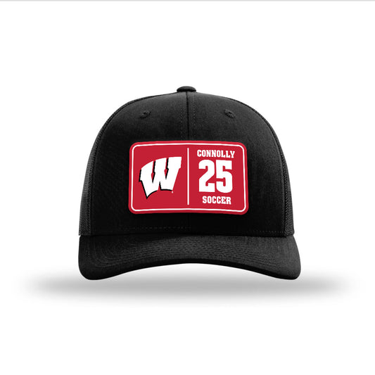 Wisconsin - NCAA Women's Soccer : Erin Connolly - Suede Patch Snapback Trucker Hat-0