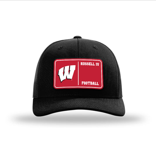 Wisconsin - NCAA Football : Hammond Russell IV - Suede Patch Snapback Trucker Hat-0