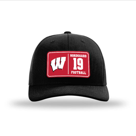 Wisconsin - NCAA Football : Langdon Nordgaard - Suede Patch Snapback Trucker Hat-0