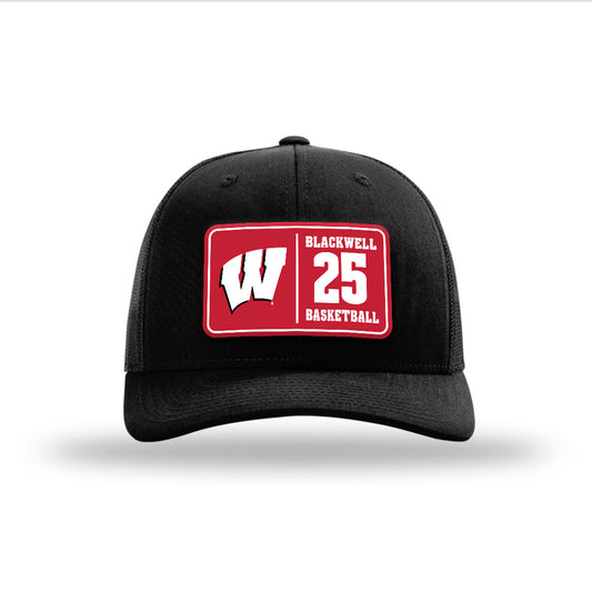 Wisconsin - NCAA Men's Basketball : John Blackwell - Suede Patch Snapback Trucker Hat-0