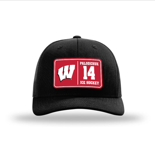 Wisconsin - NCAA Men's Ice Hockey : Joe Palodichuk - Suede Patch Snapback Trucker Hat-0
