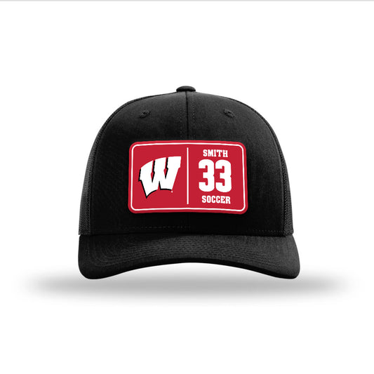 Wisconsin - NCAA Men's Soccer : Charlie Smith - Suede Patch Snapback Trucker Hat-0