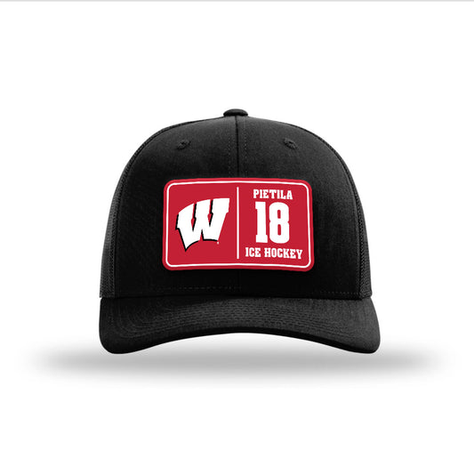 Wisconsin - NCAA Men's Ice Hockey : Adam Pietila - Suede Patch Snapback Trucker Hat-0