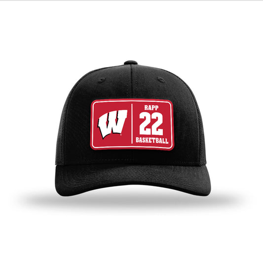 Wisconsin - NCAA Men's Basketball : Austin Rapp - Suede Patch Snapback Trucker Hat-0