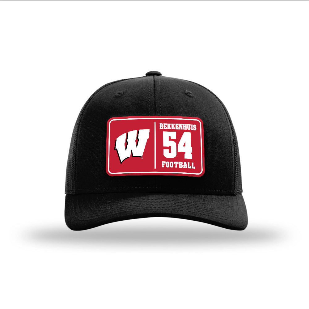 Wisconsin - NCAA Football : Brady Bekkenhuis - Suede Patch Snapback Trucker Hat-0