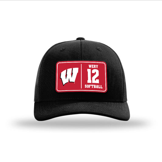 Wisconsin - NCAA Softball : Addison Wery - Suede Patch Snapback Trucker Hat-0