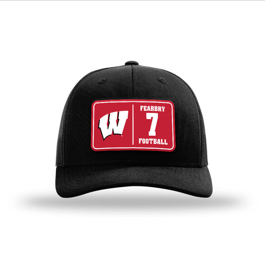 Wisconsin - NCAA Football : Tyreese Fearbry - Suede Patch Snapback Trucker Hat-0