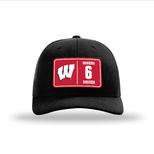 Wisconsin - NCAA Women's Soccer : Jane Rogers - Suede Patch Snapback Trucker Hat-0