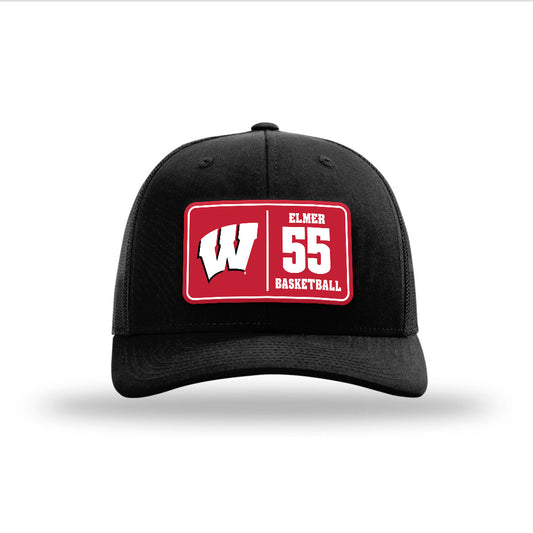 Wisconsin - NCAA Men's Basketball : Eian Elmer - Suede Patch Snapback Trucker Hat-0