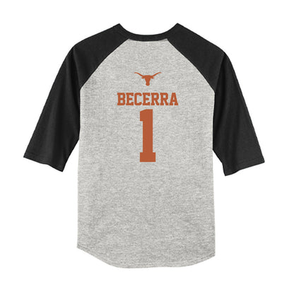 Texas - NCAA Baseball : Temo Becerra - USA Raglan Youth Raglan T-Shirt-1