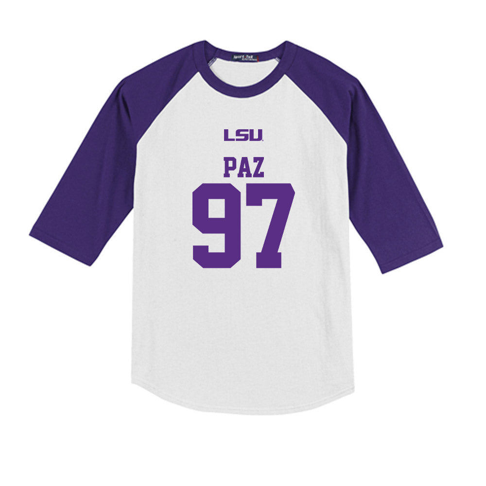 LSU - NCAA Baseball : Marcos Paz - USA Youth Raglan T-Shirt-0
