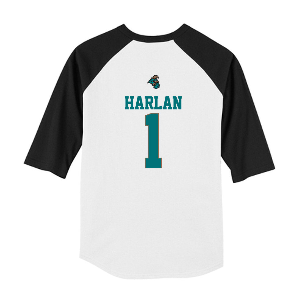 Coastal Carolina - NCAA Baseball : Cruz Harlan - USA Youth Raglan T-Shirt-1