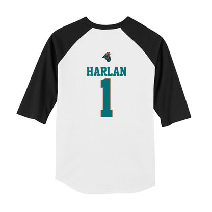 Coastal Carolina - NCAA Baseball : Cruz Harlan - USA Youth Raglan T-Shirt-1