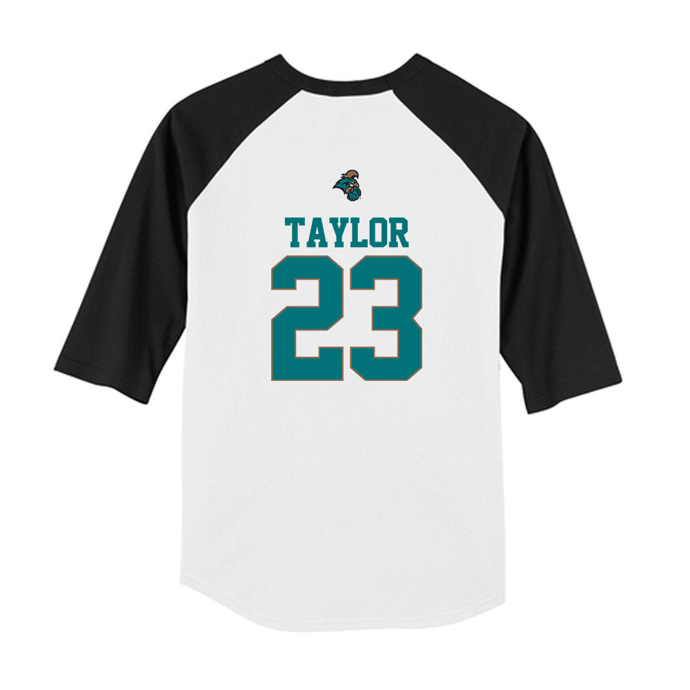 Coastal Carolina - NCAA Baseball : Jordan Taylor - USA Youth Raglan T-Shirt-1