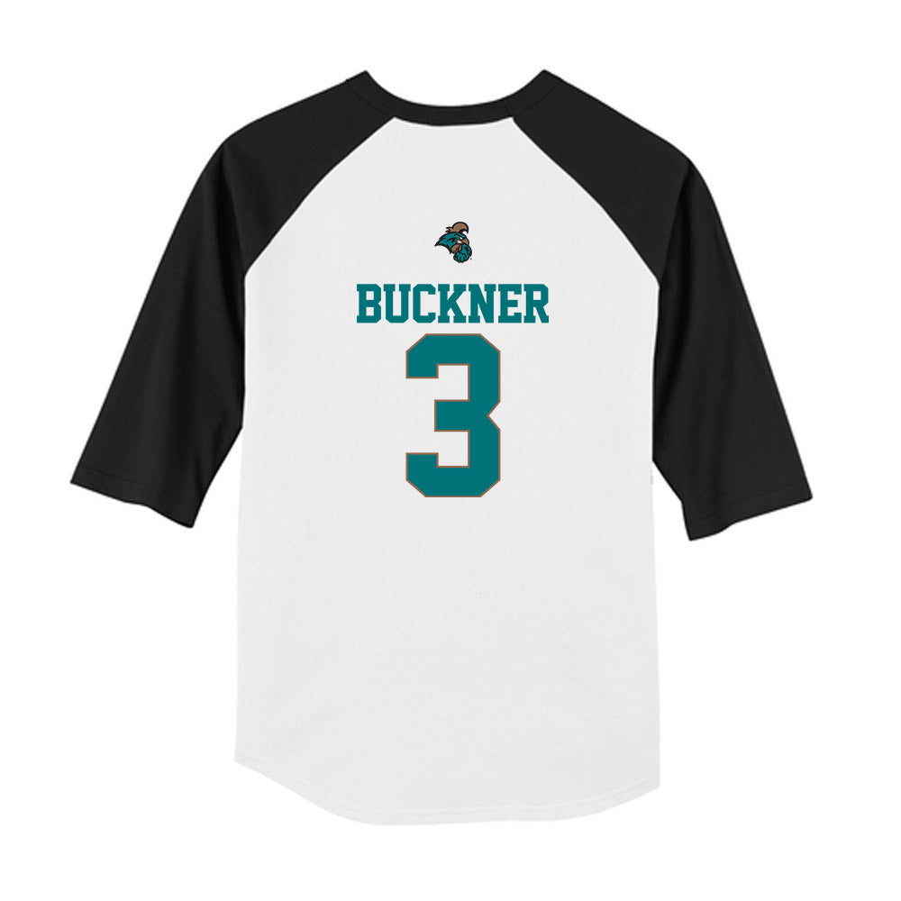 Coastal Carolina - NCAA Baseball : Lukas Buckner - USA Youth Raglan T-Shirt-1