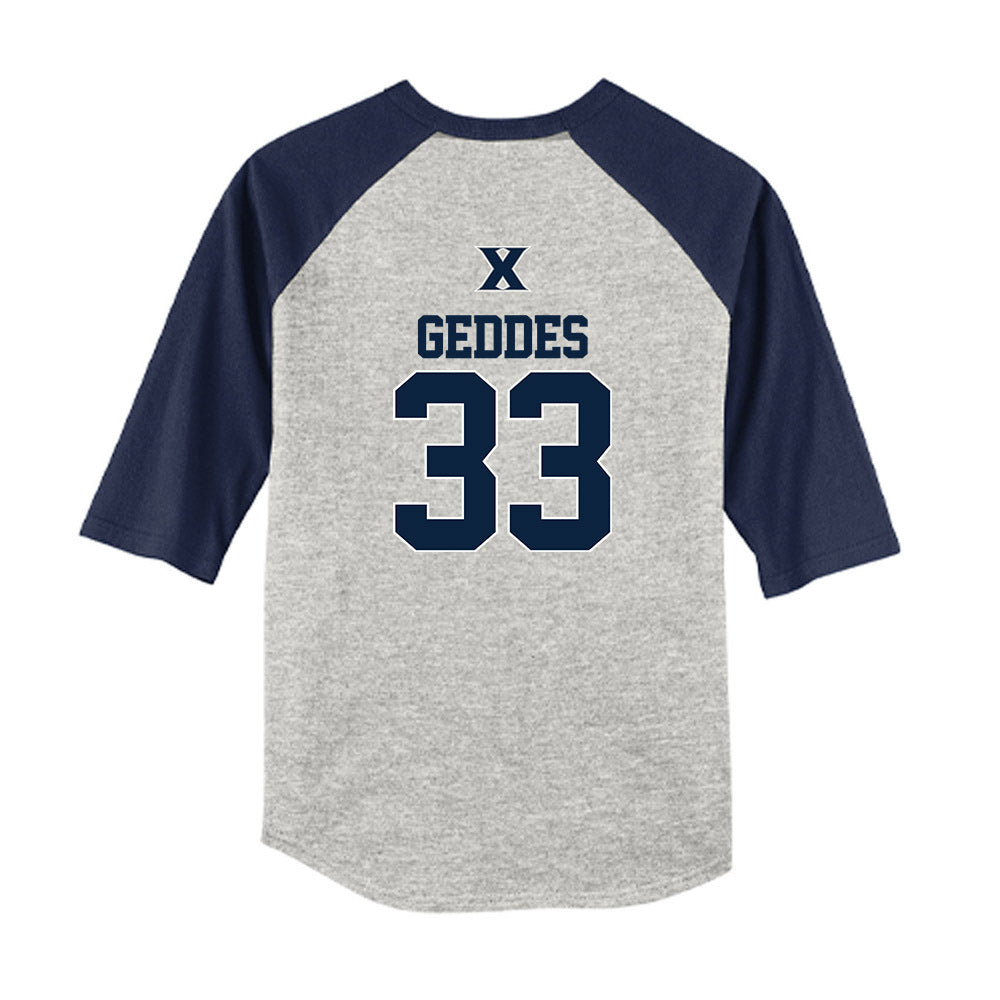 Xavier - NCAA Baseball : Trevor Geddes - USA Youth Raglan T-Shirt-1