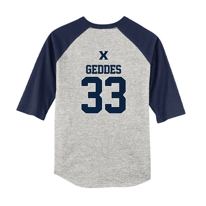 Xavier - NCAA Baseball : Trevor Geddes - USA Youth Raglan T-Shirt-1