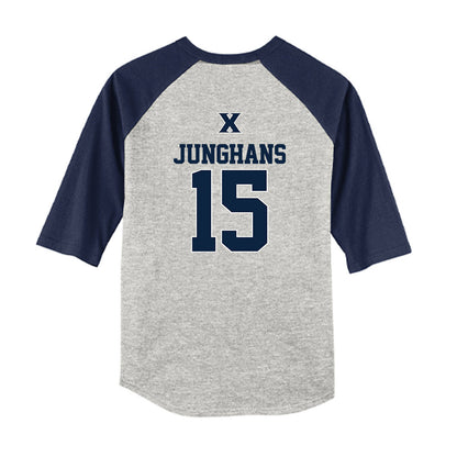 Xavier - NCAA Baseball : Alex Junghans - USA Youth Raglan T-Shirt-1