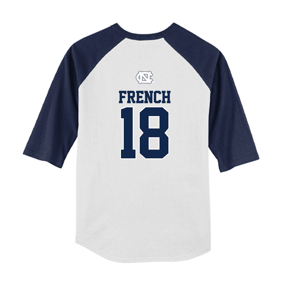 UNC - NCAA Baseball : Carter French - USA Youth Raglan T-Shirt-1