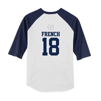 UNC - NCAA Baseball : Carter French - USA Youth Raglan T-Shirt-1