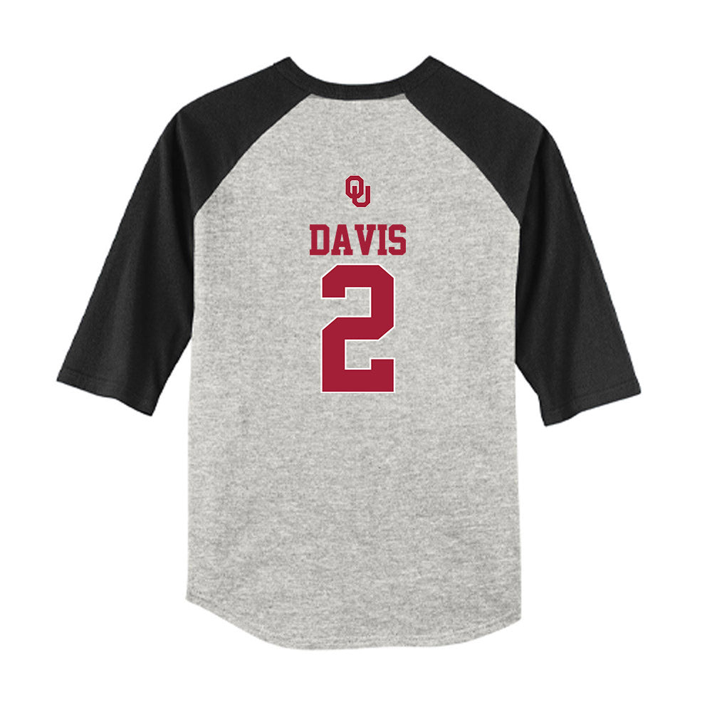 Oklahoma - NCAA Baseball : Myles Davis - USA Youth Raglan T-Shirt-1