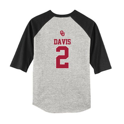 Oklahoma - NCAA Baseball : Myles Davis - USA Youth Raglan T-Shirt-1