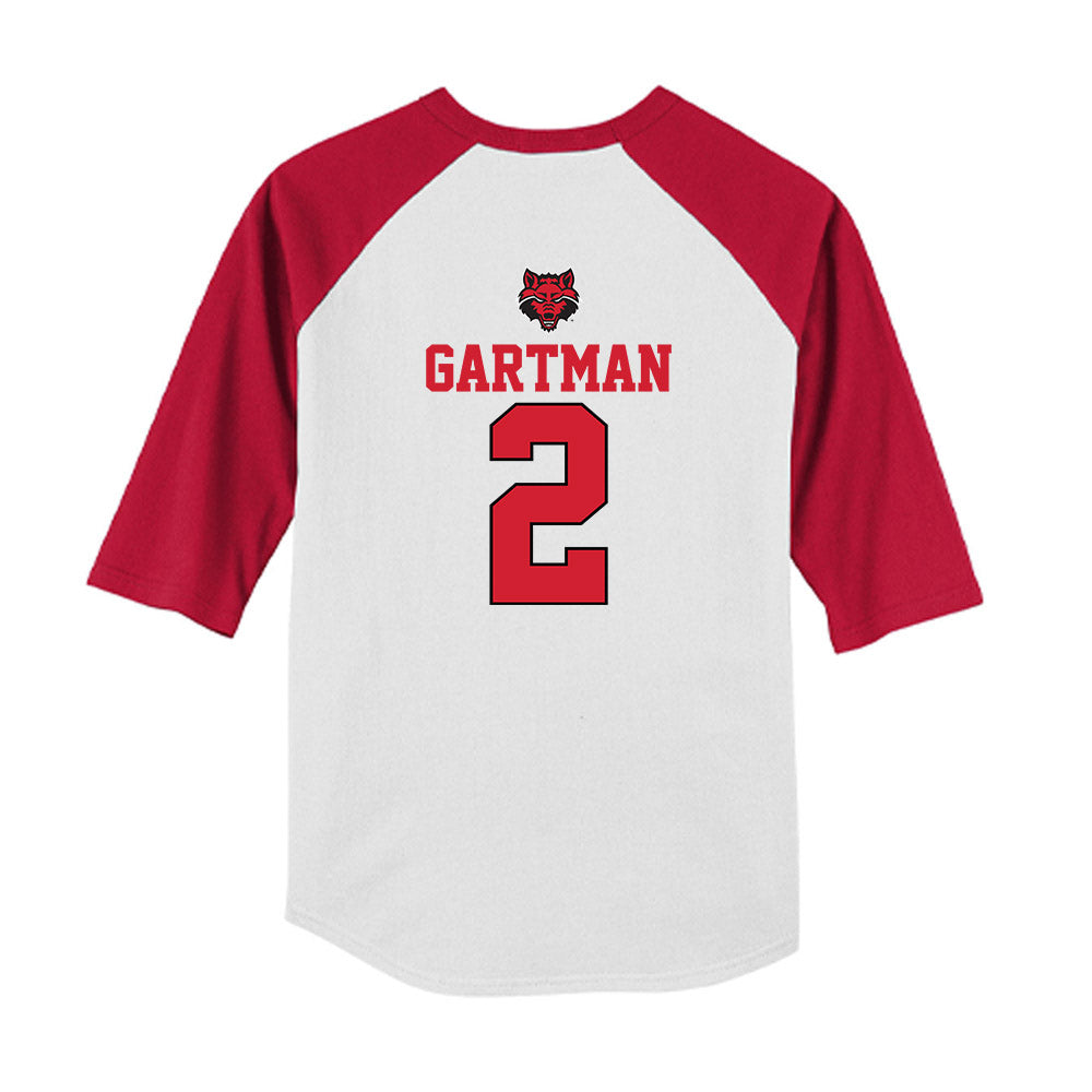 Arkansas State - NCAA Baseball : Andrew Gartman - USA Raglan Youth Raglan T-Shirt-1