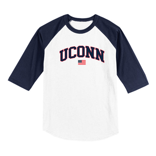 UConn - NCAA Baseball : Justin Lessing - USA Raglan Raglan Shirt-0