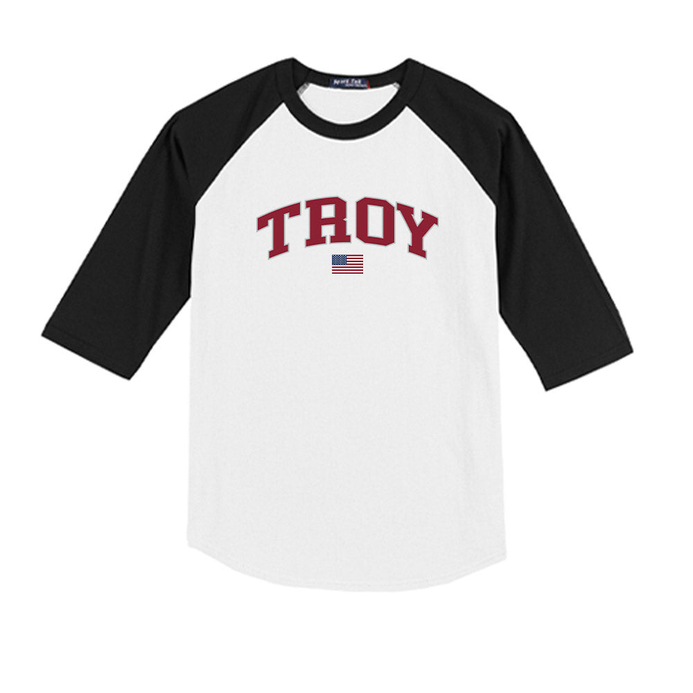 Troy - NCAA Baseball : Blake Dean - USA Raglan Youth Raglan T-Shirt-0