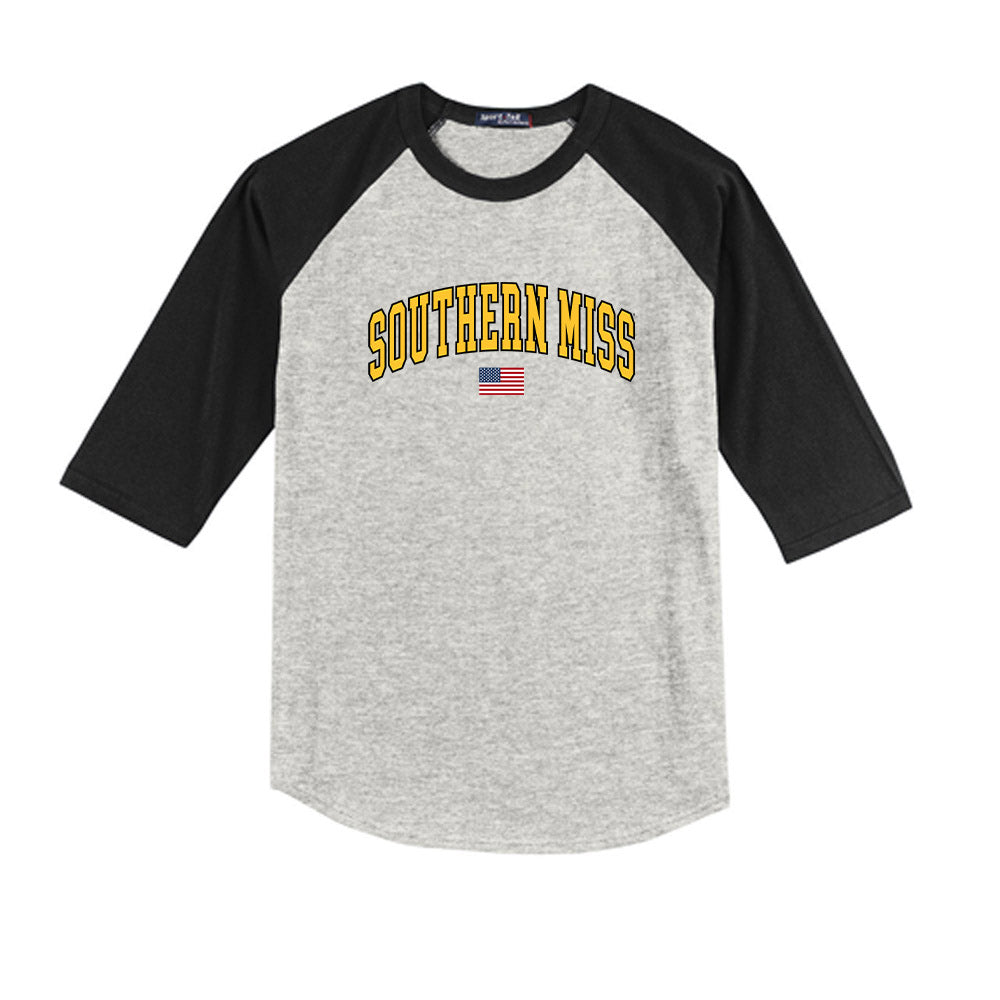 Southern Miss - NCAA Baseball : Cooper Waddle - USA Youth Raglan T-Shirt-0