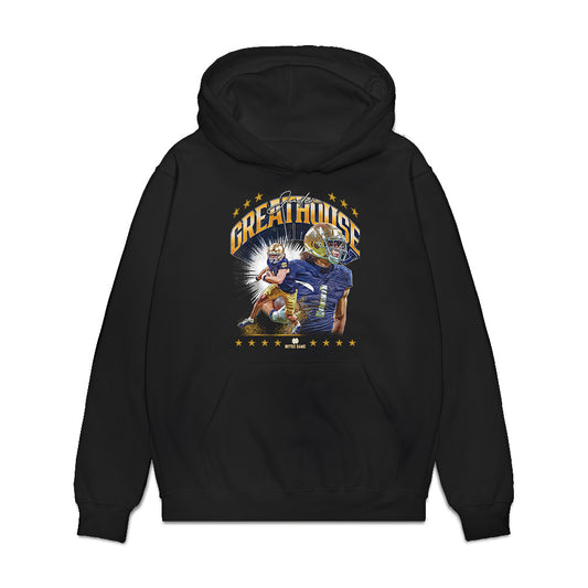 Notre Dame - NCAA Football : Jaden Greathouse - Collage Premium Hooded Sweatshirt-0