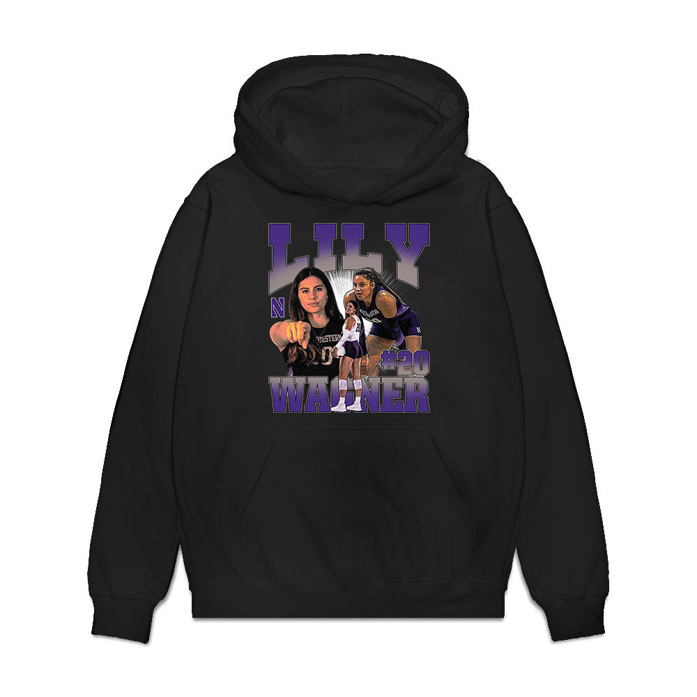 Northwestern - NCAA Women's Volleyball : Lily Wagner - Collage Premium Hooded Sweatshirt-0