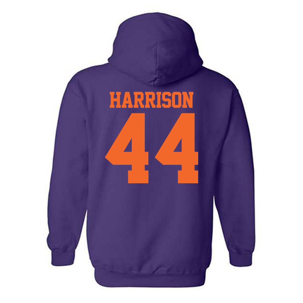 Clemson - NCAA Baseball : Dylan Harrison - Purple NCAA® Shersey Hooded Sweatshirt-1