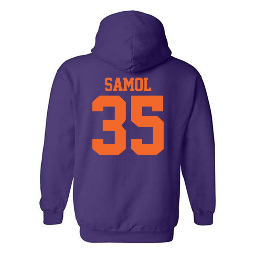 Clemson - NCAA Baseball : Noah Samol - Purple NCAA® Shersey Hooded Sweatshirt-1