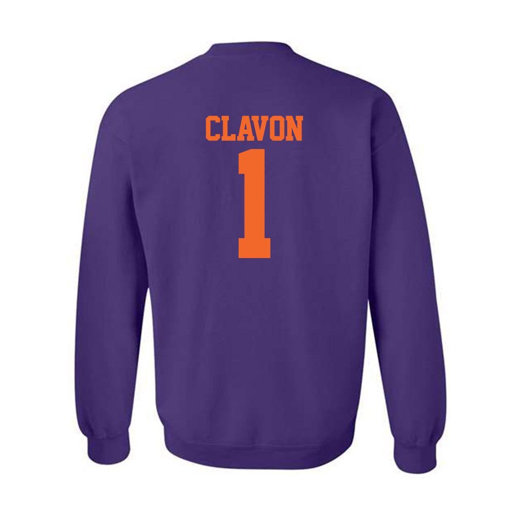 Clemson - NCAA Baseball : Bryce Clavon - Purple NCAA® Shersey Crewneck Sweatshirt-1