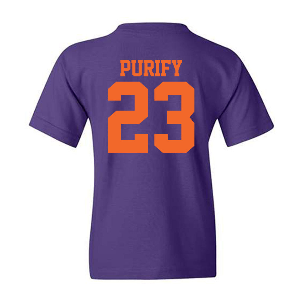 Clemson - NCAA Baseball : Jarren Purify - Purple NCAA® Shersey Youth T-Shirt-1
