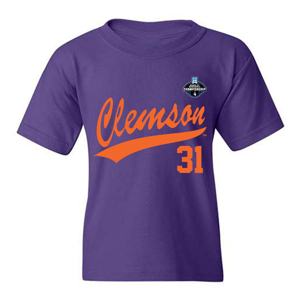 Clemson - NCAA Baseball : Jacob McGovern - Purple NCAA® Shersey Youth T-Shirt-0