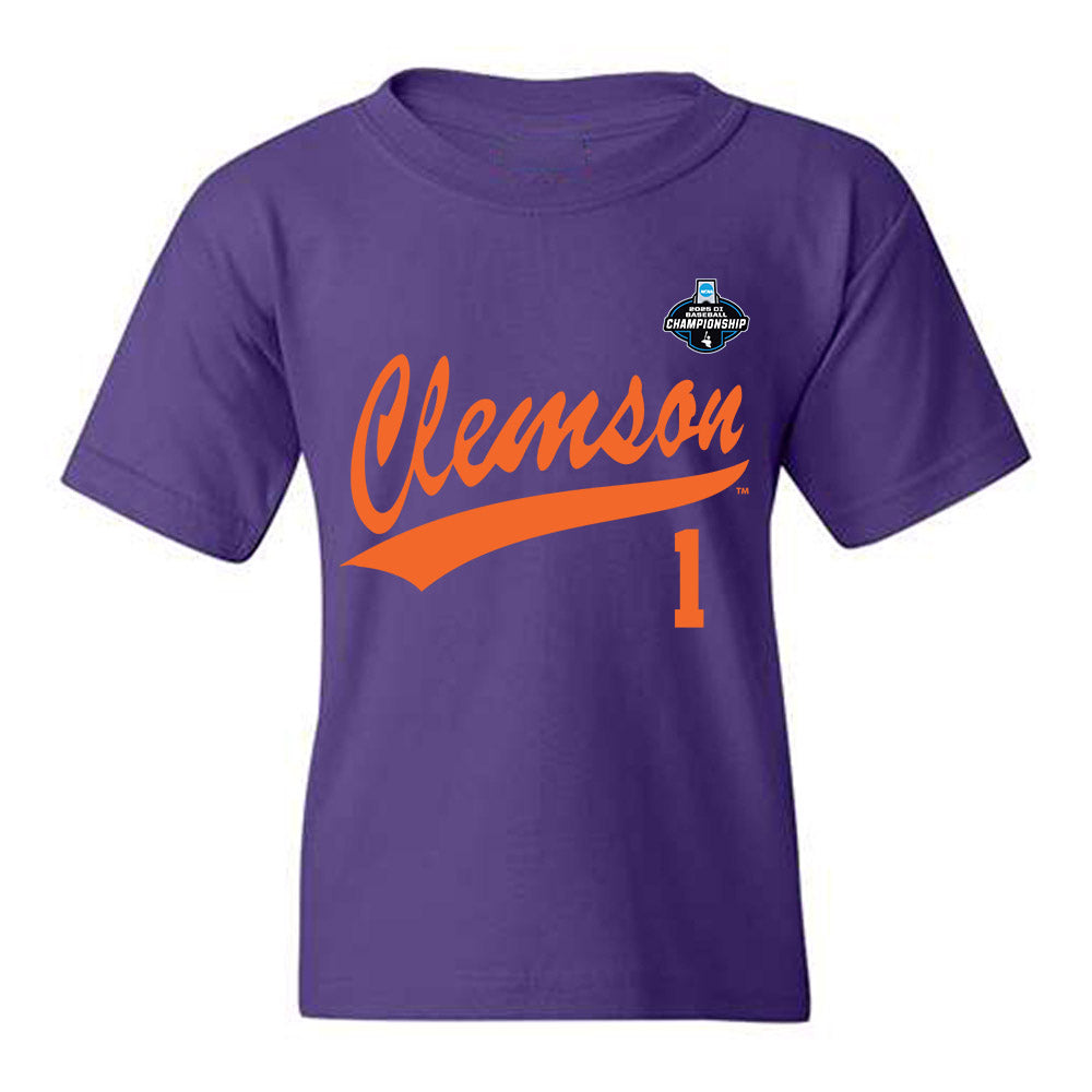Clemson - NCAA Baseball : Bryce Clavon - Purple NCAA® Shersey Youth T-Shirt-0