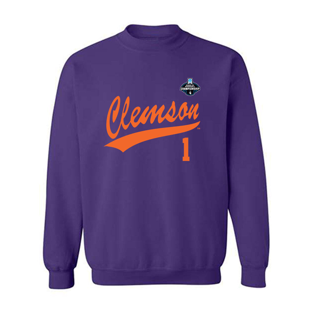 Clemson - NCAA Baseball : Bryce Clavon - Purple NCAA® Shersey Crewneck Sweatshirt-0