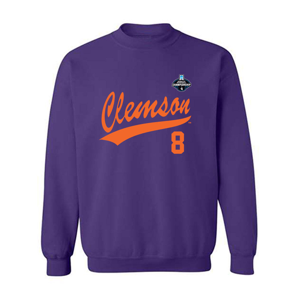 Clemson - NCAA Baseball : Tyler Lichtenberger - Purple NCAA® Shersey Crewneck Sweatshirt-0
