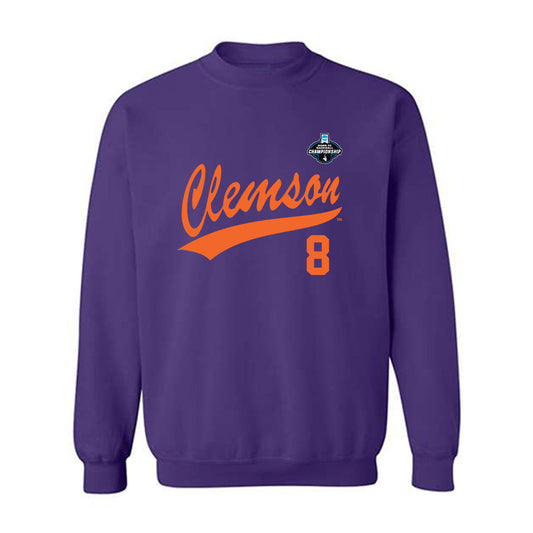 Clemson - NCAA Baseball : Tyler Lichtenberger - Purple NCAA® Shersey Crewneck Sweatshirt-0