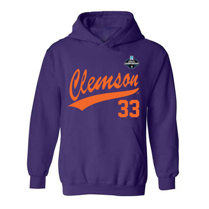 Clemson - NCAA Baseball : Justin LeGuernic - Purple NCAA® Shersey Hooded Sweatshirt-0